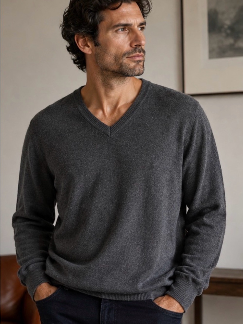 Bloomingdale's Men's 100% Cashmere V-Nexk Sweater Charcoal Gray XXL